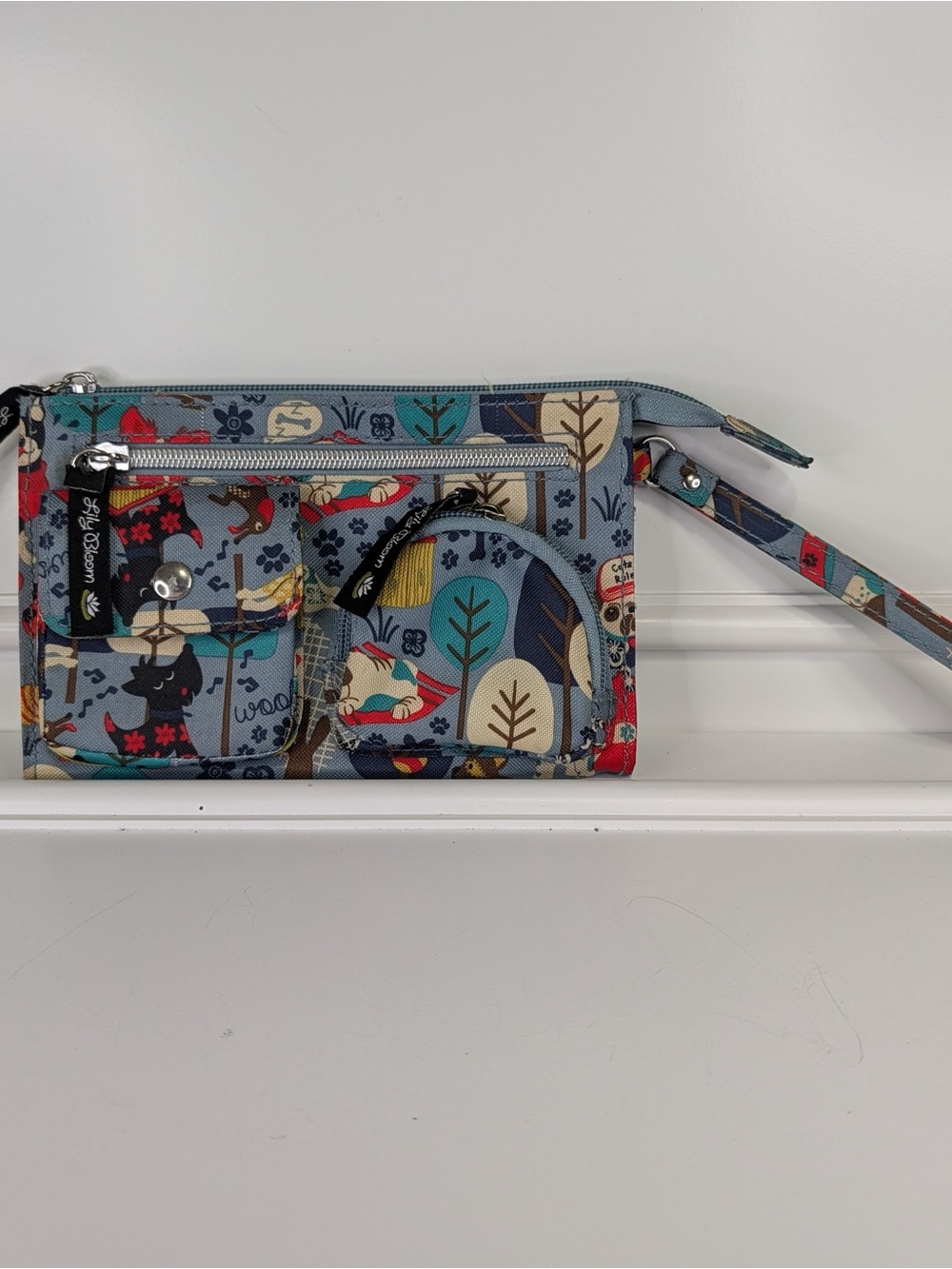Lily Bloom Teal and Black Floral Zip Wristlet